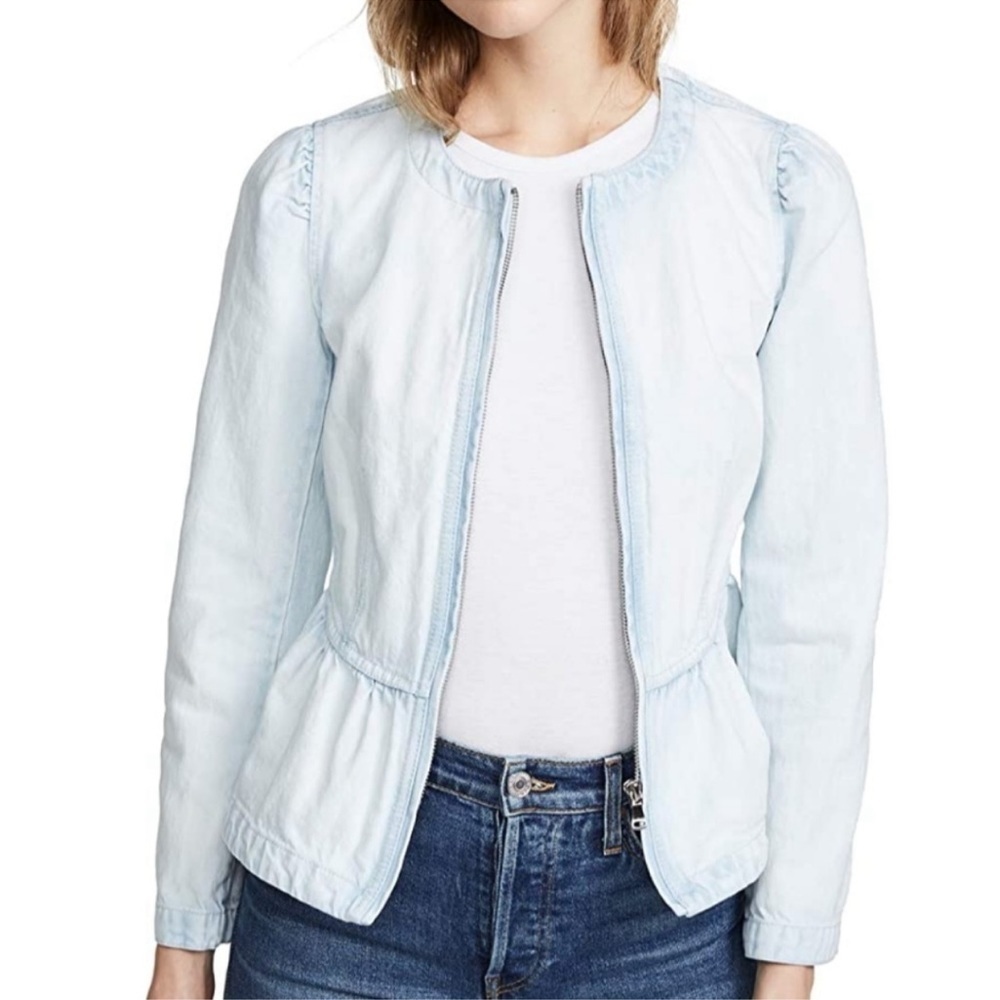 Rebecca Taylor Denim Peplum Jacket Snow Wash Light Blue Zip Up - Picture 13 of 13